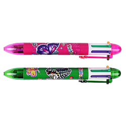 Ручка авт.  6-ти цветная "Darvish" корпус ассорти с рисунком бабочки
