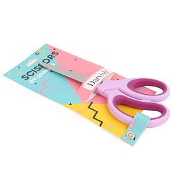 Ножницы 14см  закругленные лезвия с европодвесом ручки розовые