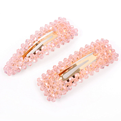 Заколка для волос 2 шт в наборе клик-клак с бусинками " хрусталь" розовая