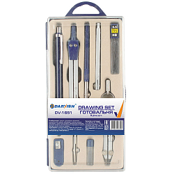 Готовальня  9 предм. "Darvish" (цирк.+измер.цирк.+рейсф.+удлин.+насадка для рейсф.+мех.каранд.+точил