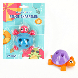 Точилка пласт. с подставкой для карандашей "Черепашка" ассорти