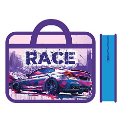 Папка детская с ручками А4 пласт. с рисунком на молнии  Race