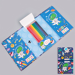 Раскраска с карандашами  (комплект 2 раскраски (10*18см)+ 10 цв.карандашей) (4вида)