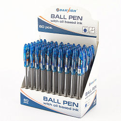 Ручка шар. синяя на масляной основе "Darvish" корпус прозрачный с резиновым держателем