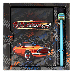 Блокнот 13,5*18 см 50л с замком "Speed Racing" с ручкой