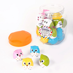 Точилка пласт. "Darvish" 2 отдел. с контейнером в форме совы