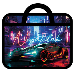Папка детская с ручками А4 пласт. с рисунком на молнии  NIGHT AUTO