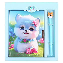 Блокнот 13,5*18 см 50л с замком "Собачка с цветами" с ручкой