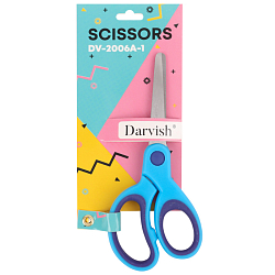 Ножницы 14см  закругленные лезвия с европодвесом ручки голубые