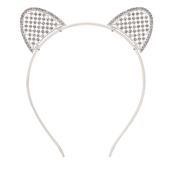 Ободок бежевый для волос с ушками стразы