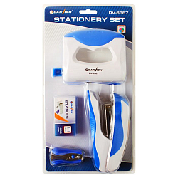 Набор  канцелярский (дырокол,степлер№24,скобы№24,антистеплер) в блистере с европодвесом