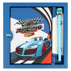 Блокнот 13,5*18 см 50л с замком "Racing Car" с ручкой