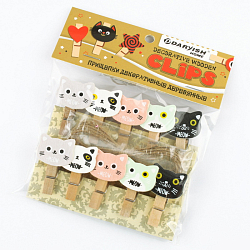 Прищепки декоративные деревянные  10шт/уп  "Котик" (набор)