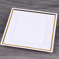 Тарелки пластиковые 20.5 см в наборе 12шт. квадратные белые с золотистой полосой по кайме