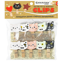 Прищепки декоративные деревянные  10шт/уп  "Котик" (набор)