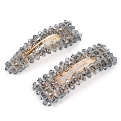 Заколка для волос 2 шт в наборе клик-клак с бусинками "хрусталь" серая