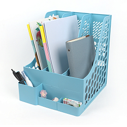 Лоток вертикальный 3 отделения с горизонтальными отсеками голубой