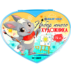 Набор юного художника  72 предмета  в подарочной упаковке в виде сердца