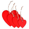 Подвеска деревянная "Сердце" 4шт/уп (набор) красного и белого цвета.